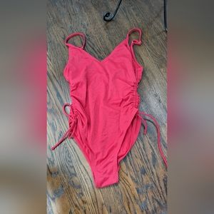 Red Ruched One Piece Swim
